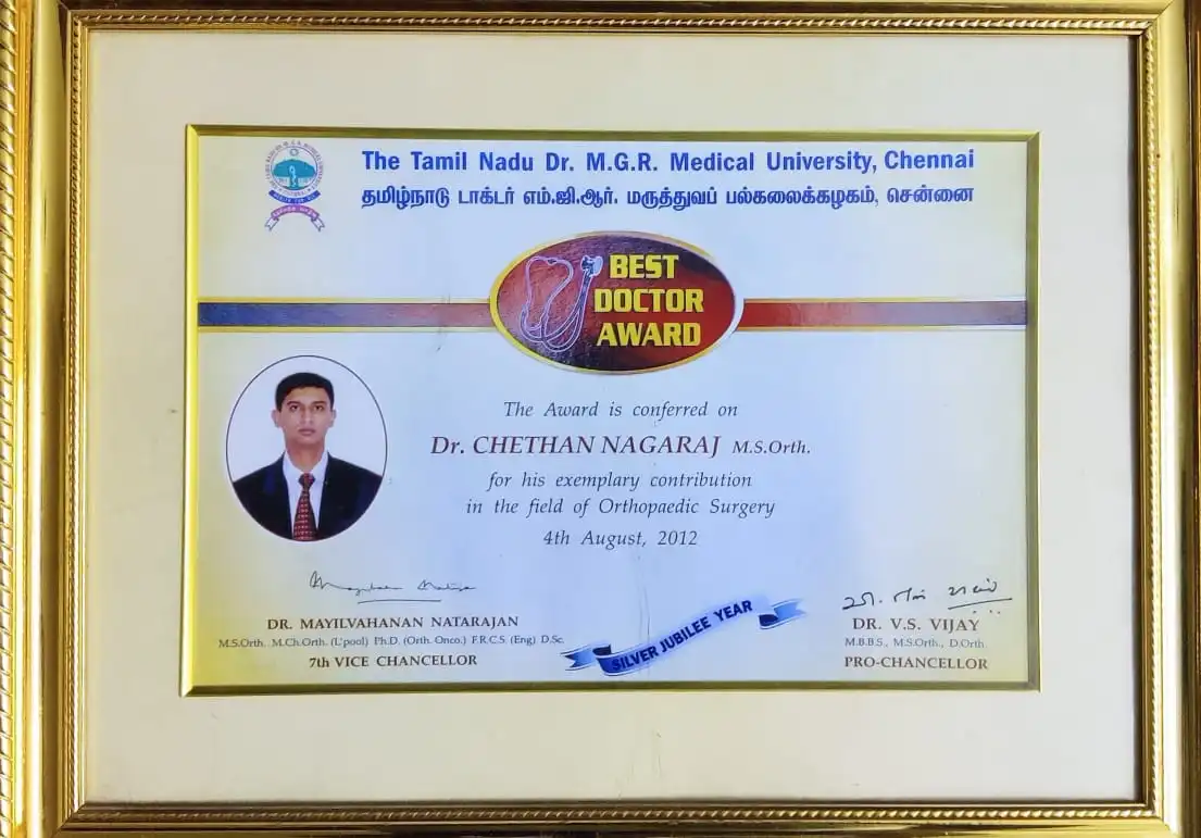 Best doctor award to Dr Chethan Nagaraj